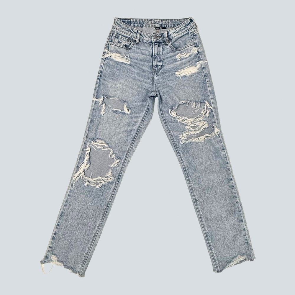 American Eagle Mom Jeans – Distressed Denim, Size 4 Regular